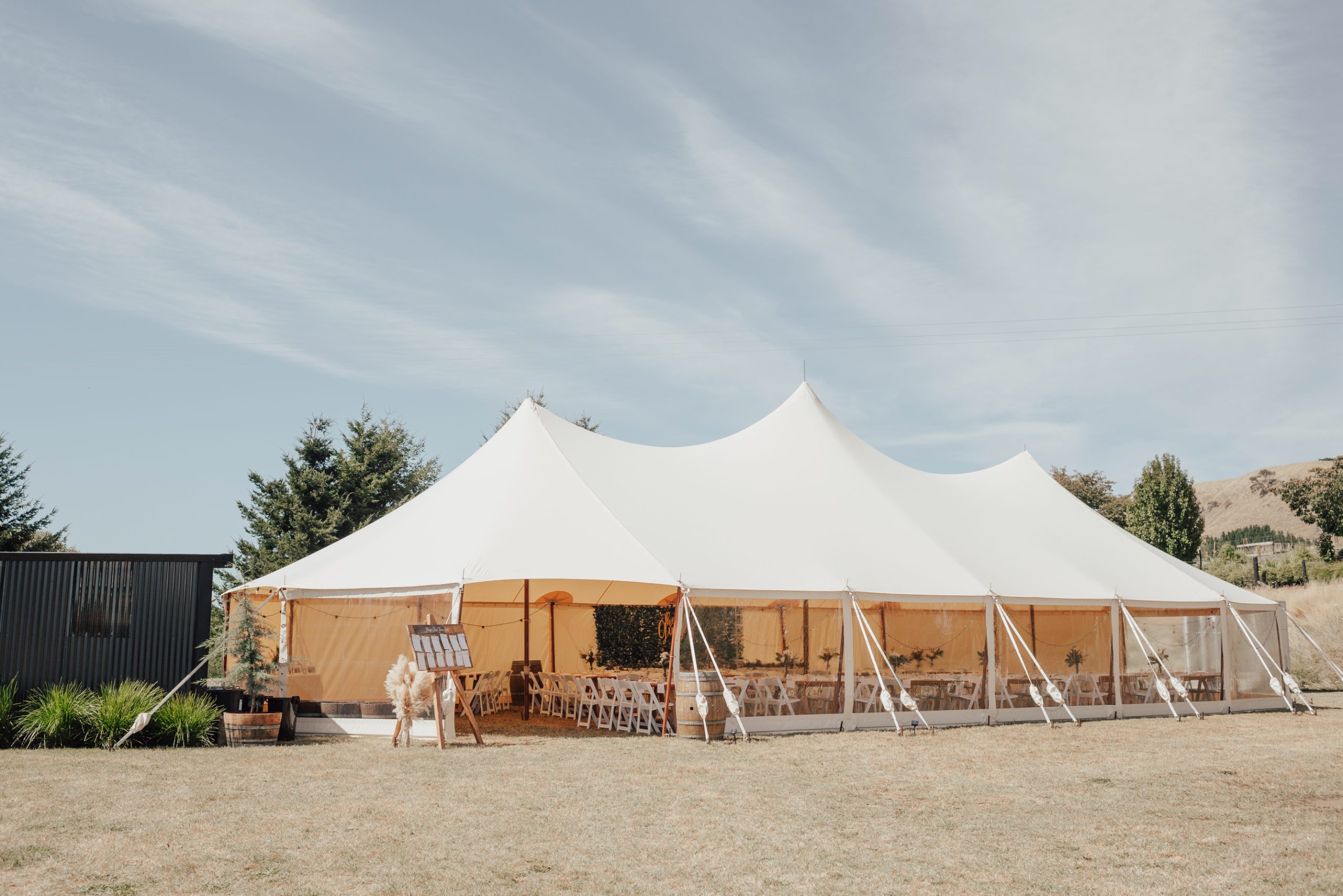 Sail-cloth marquee on the lawn